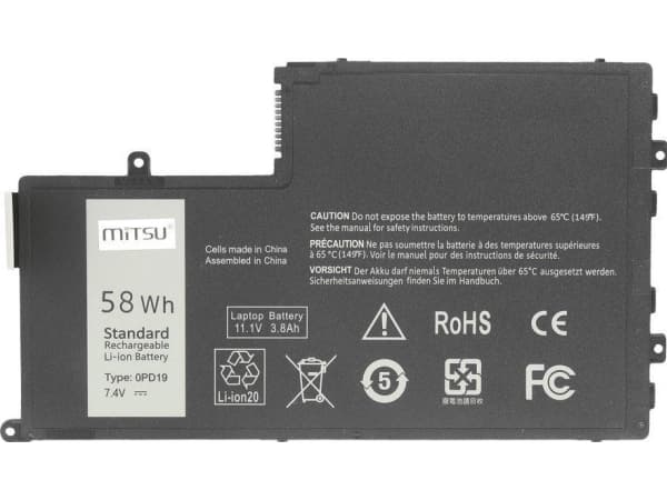 Mitsu Battery Battery for Dell Inspiron 15 (5542), 14 (5445) 7600 mAh (58 Wh) 7.4 - 7.6 Volt