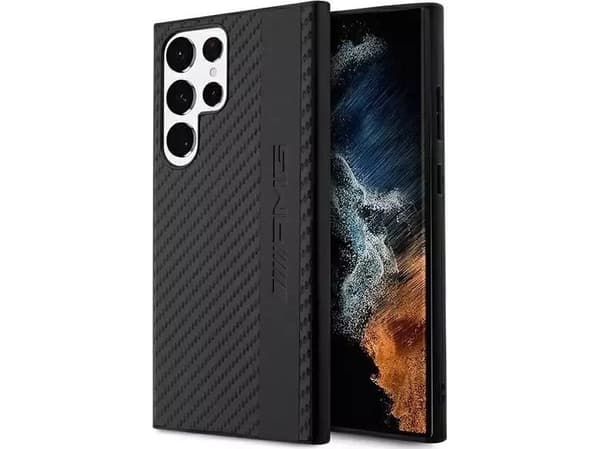 Dėklas Mercedes AMG AMHCS23LBLSCA S23 Ultra S918 juodas/juodas hardcase Carbon Stripe&Embossed