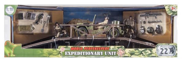 World Peacekeepers 1:18 Ekspedition inkl. Fordon + 3 actionfigurer