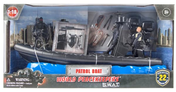 S.W.A.T. Patrullbåt m. tillbehör + 3 figurer 1:18