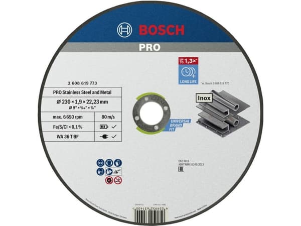 Bosch Accessories Standard for Inox 2608619773 Skæreskive lige 230 mm 22.23 mm 1 stk