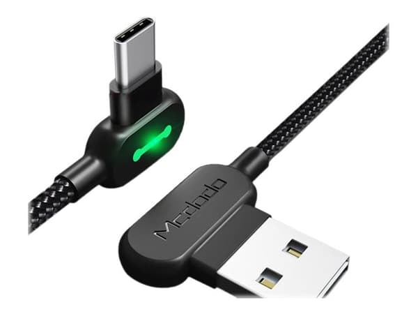 Mcdodo - USB-kabel - USB typ A (hane) vinklad 90°, vändbar till 24 pin USB-C (hane) vinklad - USB 3.0 - 1.8 m - svart
