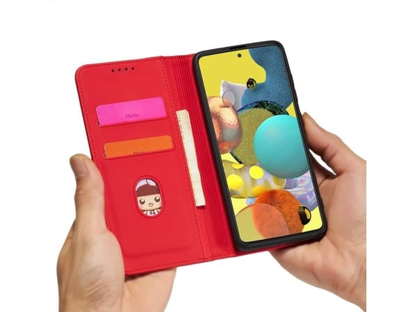 Hurtel Magnet Card Case Samsung Galaxy A12 5G kortti lompakko tapauksessa kortin haltija punainen