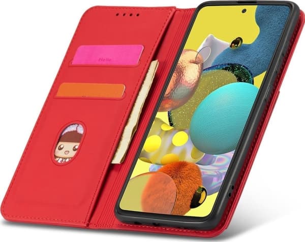 Hurtel Magnet Card Case Samsung Galaxy A12 5G kortti lompakko tapauksessa kortin haltija punainen