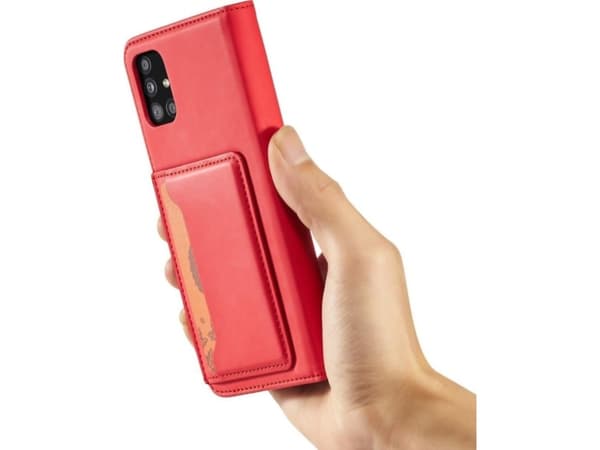 Hurtel Magnet Card Case Samsung Galaxy A12 5G kortti lompakko tapauksessa kortin haltija punainen
