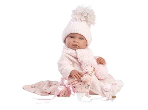 Llorens 84338 Vinyylinukke Tina 43 cm ja vaaleanpunainen pyyhe