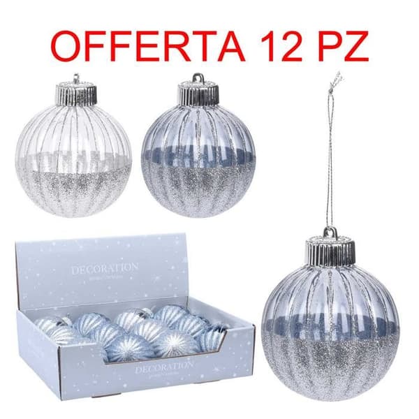 ERBJUDANDE 12 PALLINE 8CM TRASPARENTI CON GLITTER NATAL ASSORTITE ADDOBBI