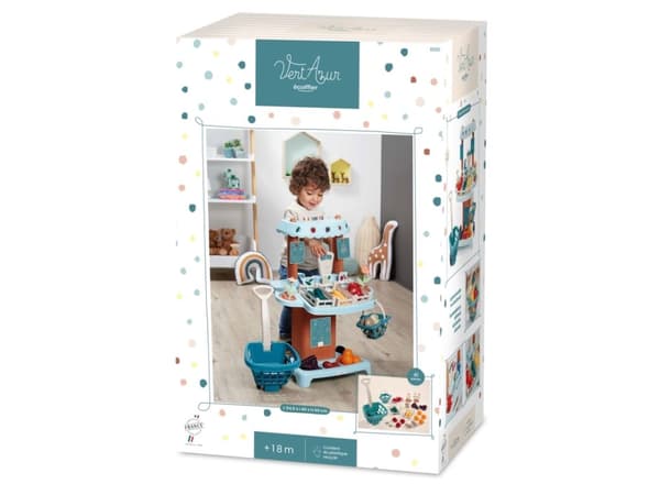Ecoiffier Ecoiffier Stall Shop Supermarked med frukt og grønnsaker Vert Azur + 41 Akc.