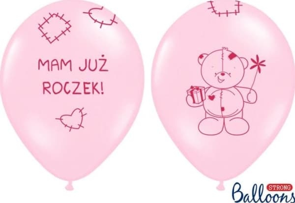 Party Deco Ballonger til første bursdag, Bamse - jeg er allerede ett år gammel, rosa, 30 cm, 6 stk