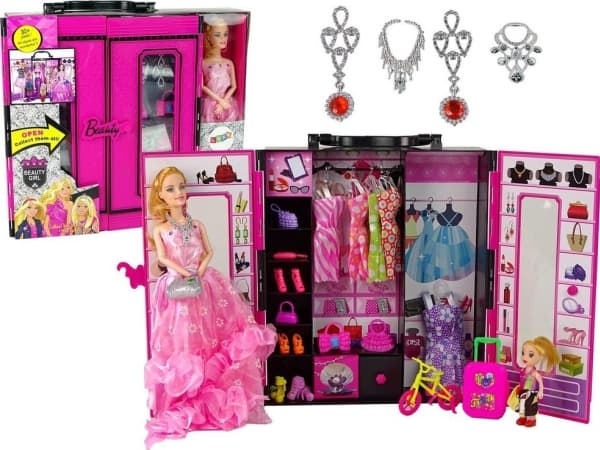 Lean Toys Dukke med garderobe Sukienki Dodatki Dla Lalek Spinta Na Clothes Walizka