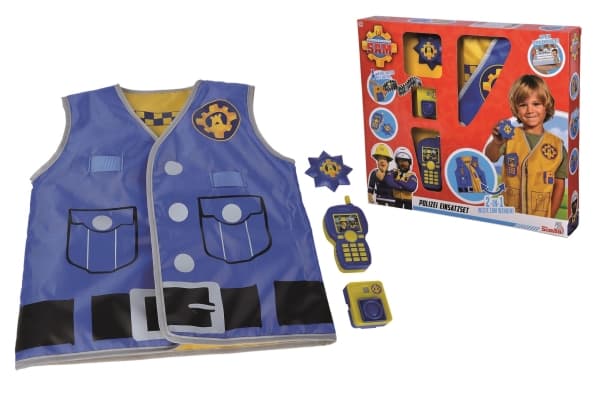 Fireman Sam Police Set w/vest, badge, kamera 5cm och walkie-talkie 11cm - tysk version