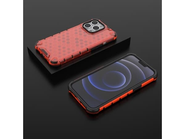 Hurtel Honeycomb pansret deksel med gelramme for iPhone 13 Pro rød