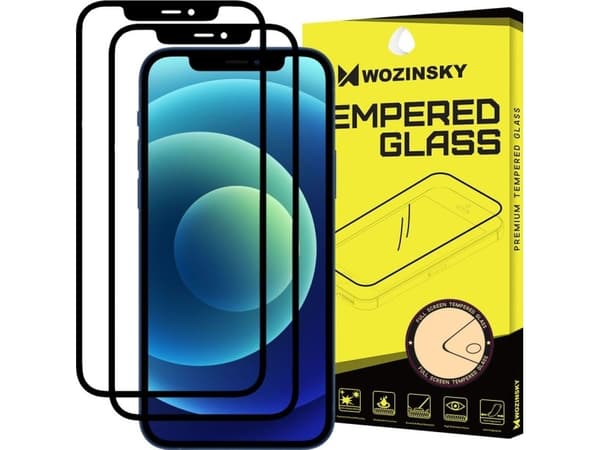 Wozinsky Wozinsky sett med 2x super slitesterk Full Lim herdet glass for hele skjermen med ramme Case Friendly iPhone 12 Pro / iPhone 12 svart