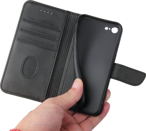 Magnet Case elegant fodral med flipskydd och stativfunktion iPhone SE 2022 / SE 2020 / iPhone 8 / iPhone 7 svart