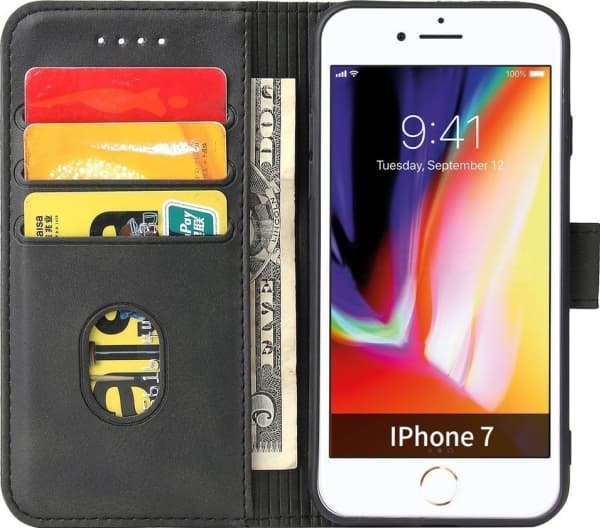 Magnet Case elegant fodral med flipskydd och stativfunktion iPhone SE 2022 / SE 2020 / iPhone 8 / iPhone 7 svart