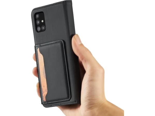 Hurtel Magnet Card Case Samsung Galaxy A12 5G kortti lompakko tapauksessa kortin haltija musta