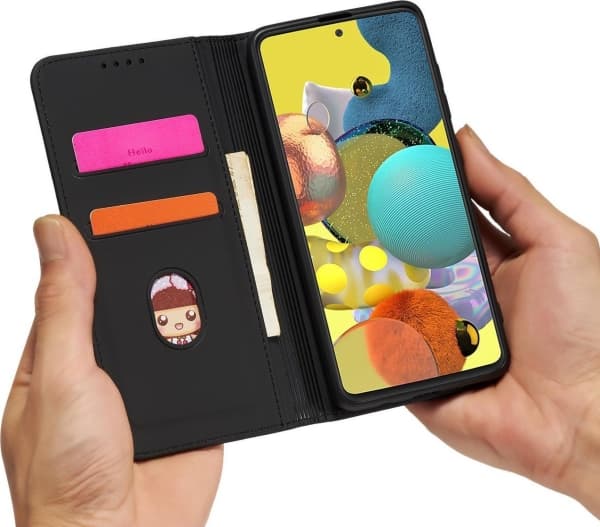 Hurtel Magnet Card Case Samsung Galaxy A12 5G kortti lompakko tapauksessa kortin haltija musta