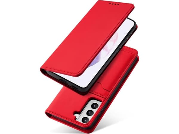 Hurtel Magnet Card Case Samsung Galaxy S22+ (S22 Plus) kortti lompakko tapauksessa kortin haltija punainen