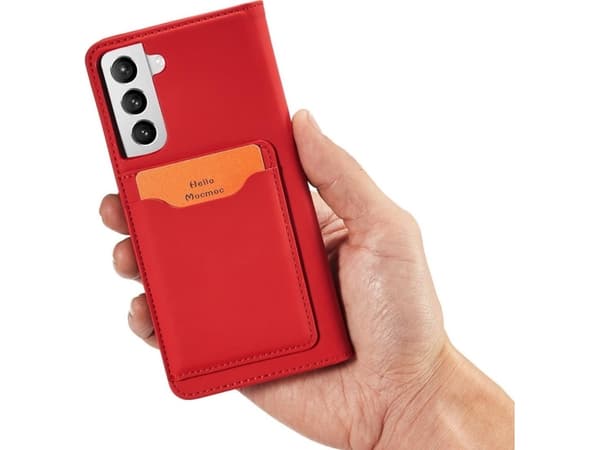 Hurtel Magnet Card Case Samsung Galaxy S22+ (S22 Plus) kortti lompakko tapauksessa kortin haltija punainen