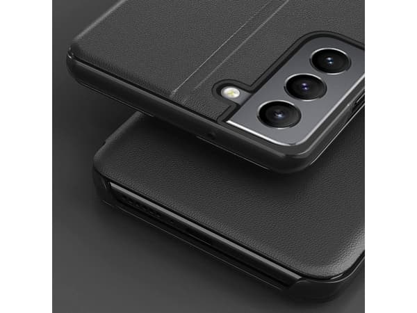 Hurtel Eco Leather View Case tyylikäs kotelo, jossa on kääntyvä kansi ja jalusta-toiminto Samsung Galaxy S22+ (S22 Plus) sininen
