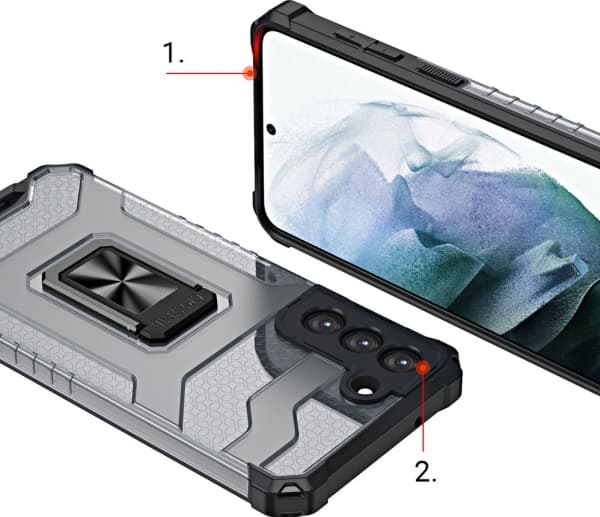 Hurtel Crystal Ring Case pansret hybriddeksel + magnetisk holder Samsung Galaxy S21+ 5G (S21 Plus 5G) blå