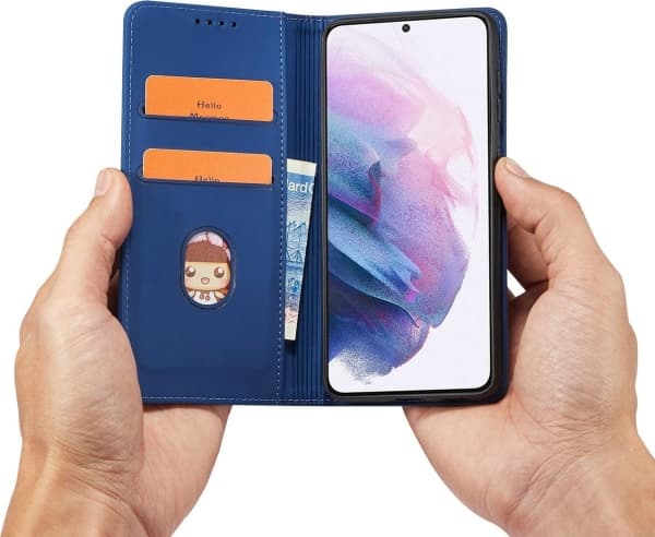 Hurtel Magnet Card Case Samsung Galaxy S22+ (S22 Plus) kortti lompakko tapauksessa kortin haltija sininen
