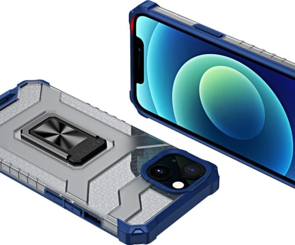 Hurtel Crystal Ring Case pansar hybridskal + magnethållare iPhone 12 blå