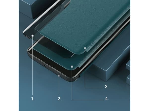 Hurtel Eco Nahka View Case tyylikäs kotelo flip kansi ja jalusta toiminto iPhone 13 mini punainen