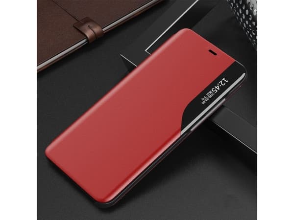 Hurtel Eco Nahka View Case tyylikäs kotelo flip kansi ja jalusta toiminto iPhone 13 mini punainen