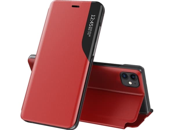 Hurtel Eco Nahka View Case tyylikäs kotelo flip kansi ja jalusta toiminto iPhone 13 mini punainen