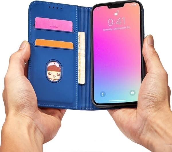 Hurtel Magnet Card Case-deksel til iPhone 13 Pro Max, deksel, kortlommebok, kortstativ, blå