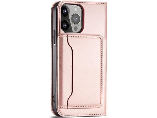 Hurtel Magnet Card Case-deksel til iPhone 13 Pro Max, deksel, kortlommebok, kortstativ, rosa