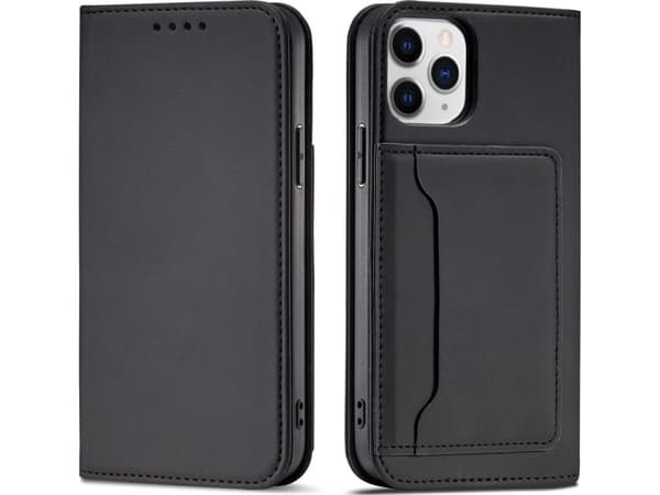 Hurtel Magnet Card Case for iPhone 12 Pro Max, deksel, kortlommebok, kortstativ, svart