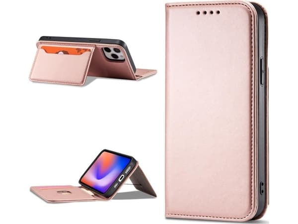 Hurtel Magnet Card Case iPhone 12 Pro Max kortti lompakko tapauksessa kortti jalusta vaaleanpunainen