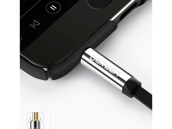 Ugrønn flatkabel AUX lydkabel 3,5 mm minijack 5m sølv (10729)