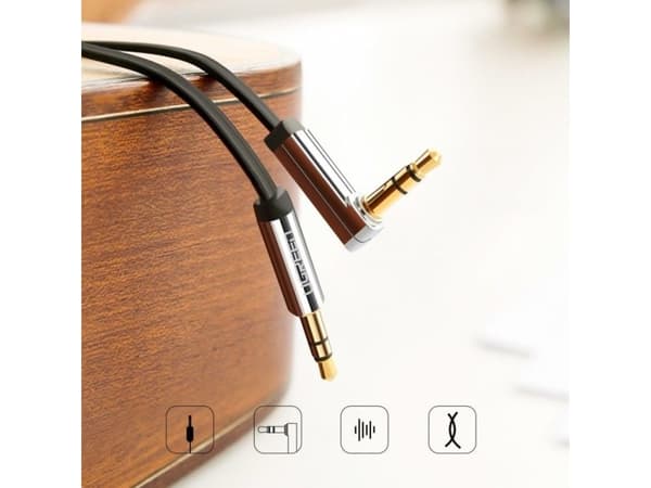 Ugrønn flatkabel AUX lydkabel 3,5 mm minijack 5m sølv (10729)