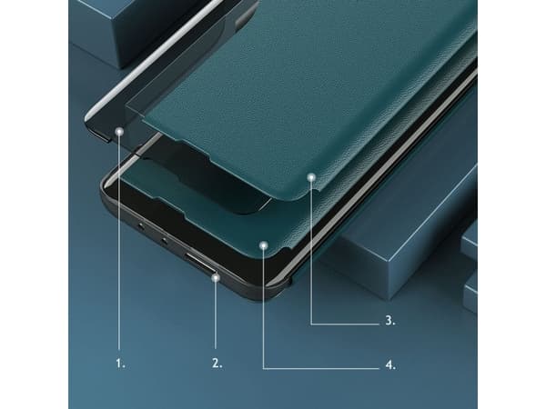 Hurtel Eco Nahka View Case tyylikäs kotelo flip cover ja jalusta toiminto Samsung Galaxy A22 4G musta