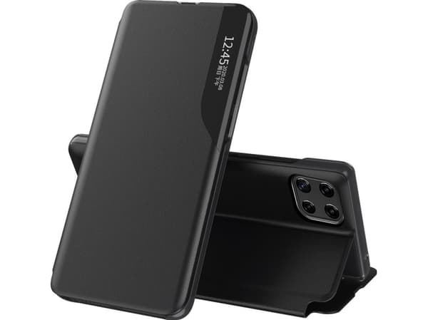 Hurtel Eco Nahka View Case tyylikäs kotelo flip cover ja jalusta toiminto Samsung Galaxy A22 4G musta