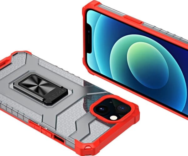 Hurtel Crystal Ring Case pansret hybrid deksel + magnetisk holder iPhone 12 mini rød