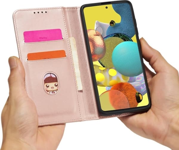 Hurtel Magnet Card Case Case for Samsung Galaxy A13 5G Cover Card Lommebok Kortstativ Rosa
