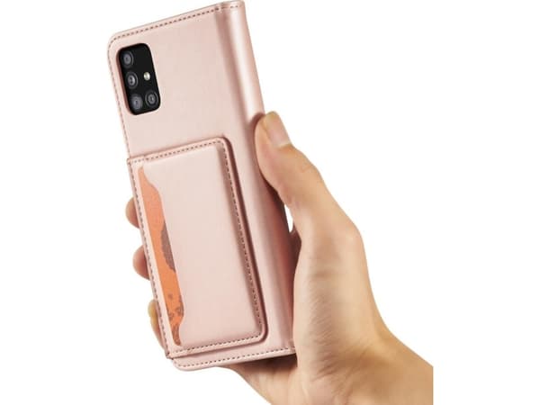 Hurtel Magnet Card Case Case for Samsung Galaxy A13 5G Cover Card Lommebok Kortstativ Rosa