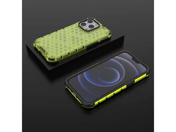 Hurtel Honeycomb pansret deksel med gelramme for iPhone 13 Pro grønn