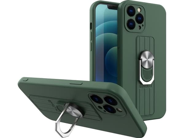 Hurtel Ring Case silikonfodral med fingergrepp och stativ för Samsung Galaxy S21+ 5G (S21 Plus 5G) mörkgrön