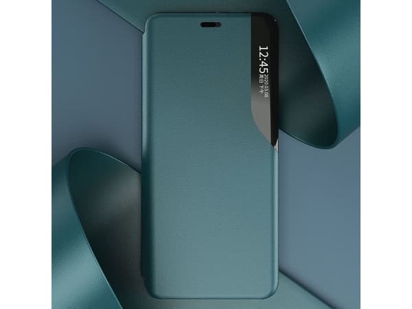 Hurtel Eco Leather View Case elegant deksel med klaff og stativfunksjon for iPhone 13 mini orange