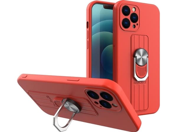 Hurtel Ring Case Silikonetui med fingerring og stativ til Samsung Galaxy A42 5G Rød