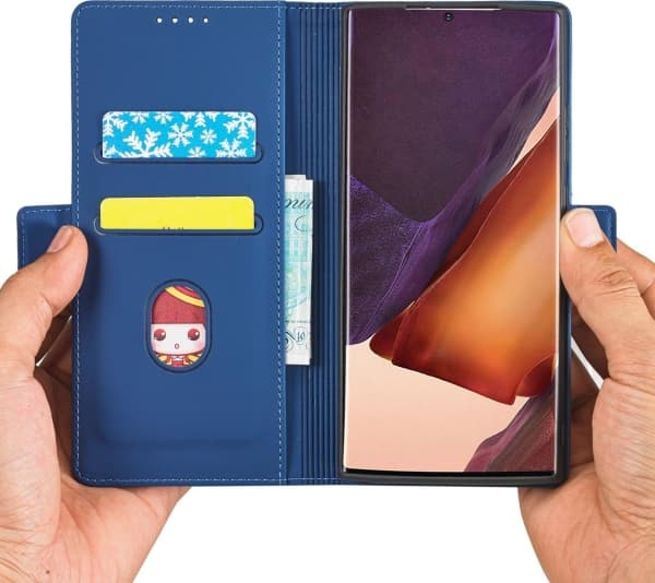 Hurtel Magnet Card Case Case for Samsung Galaxy S22 Ultra Cover Card Wallet Card Stand Blå