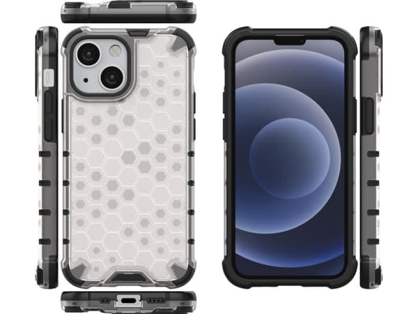 Hurtel Honeycomb-deksel, pansret deksel med gelramme, iPhone 13 mini, gjennomsiktig
