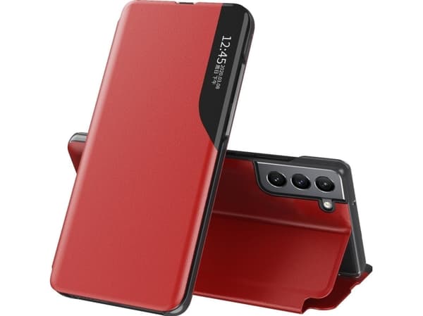 Hurtel Eco Leather View Case tyylikäs kotelo, jossa on kääntyvä kansi ja jalusta-toiminto Samsung Galaxy S22+ (S22 Plus) punainen