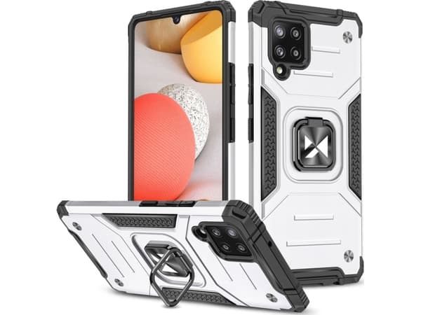 Wozinsky Wozinsky Ring Armor panssaroitu hybridi kotelo kansi + magneettinen pidike Samsung Galaxy A42 5G hopea hopea