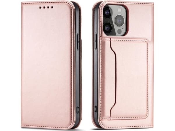 Hurtel Magnet Card Case-deksel til iPhone 13 Pro-deksel, lommebok for kort, kortstativ, rosa